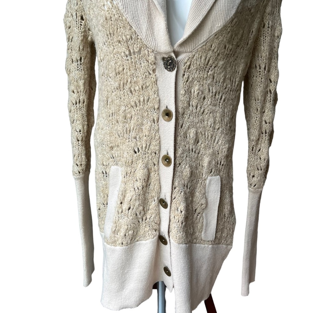 Free People Wool Blend Chunky Knit Brass Button Oatmeal Grandpa Cardigan… - Picture 5 of 13